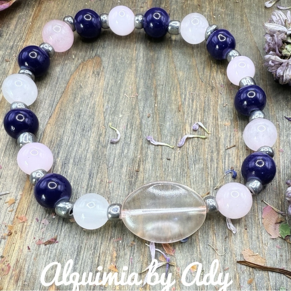 PASTELS + Pink quartz bracelet statement stack - Picture 2 of 4